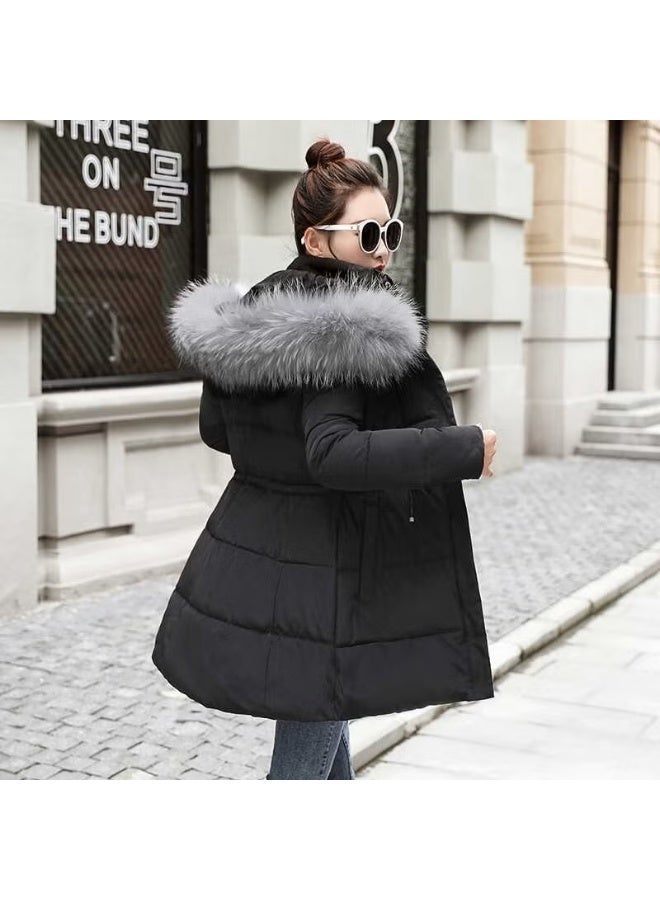 Barbora Winter Collar Fur Long Women's Puffer Coat BT122SIYAH9 - Image 2